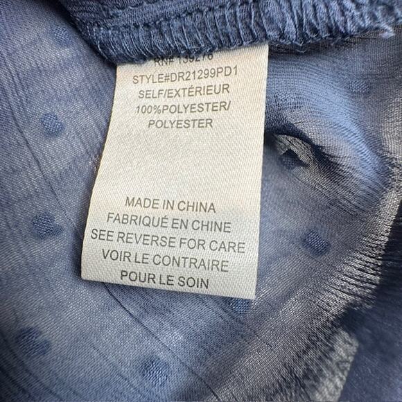 DR2 Blue Chiffon Clip Dot Sheer Button Front Blouse Sz Large - Picture 10 of 11